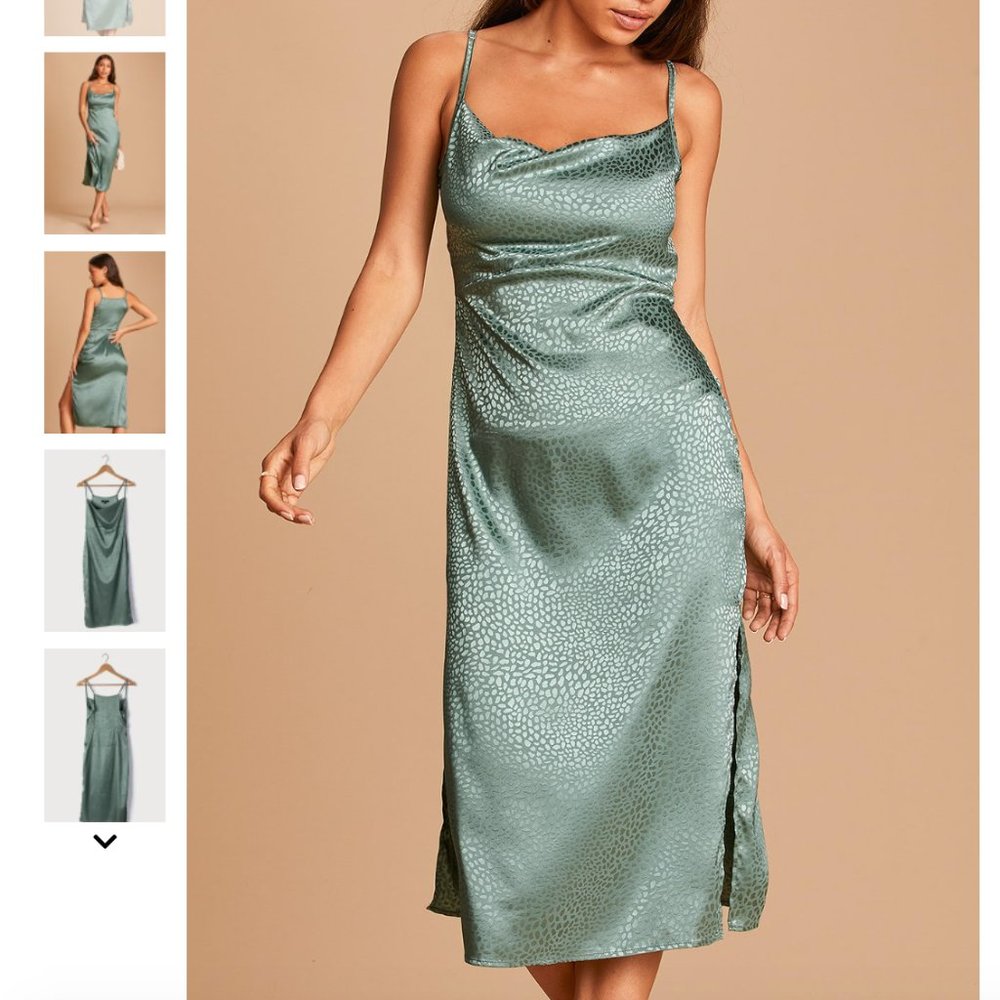 Green satin midi dress